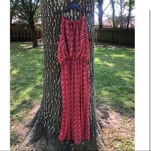 Pink and blue geometric print cami maxi dress